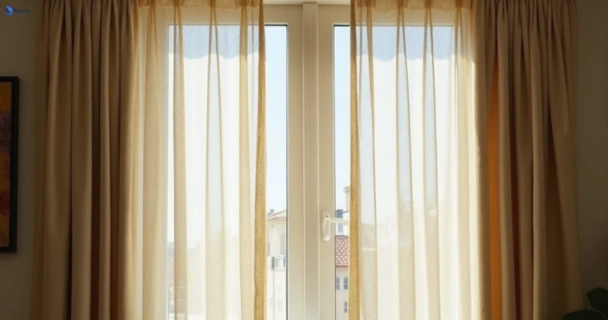 Dull dusty drapes in one-mile before professional cleaning